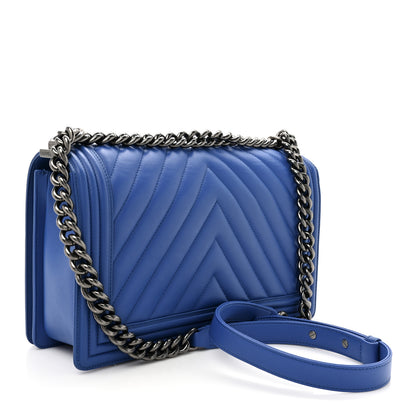 Chanel Lambskin Chevron Quilted New Medium Boy Flap Bright Blue 3 of 15