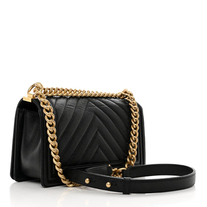 Chanel Caviar Chevron Quilted Medium Boy Flap Black 3 of 10