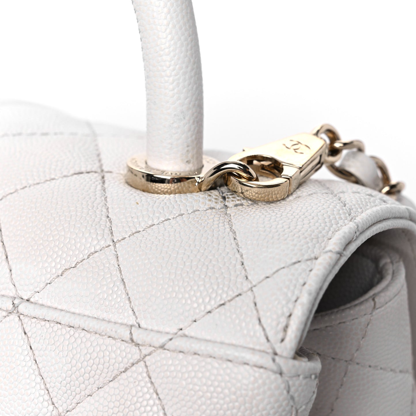 Caviar Quilted Small Coco Handle Flap White