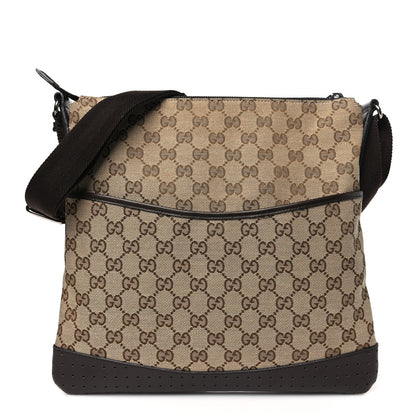 Gucci Monogram Calfskin Perforated Medium Flat Messenger Bag Dark Brown 1 of 10