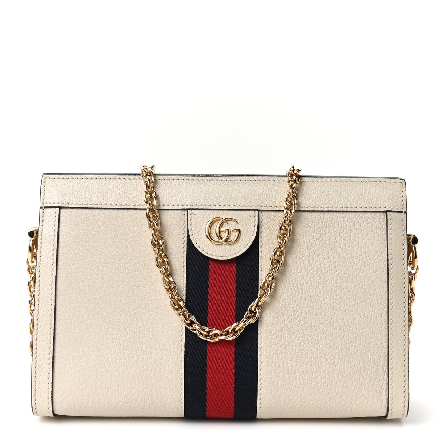 Textured Calfskin Web Small Ophidia Chain Shoulder Bag Mystic White