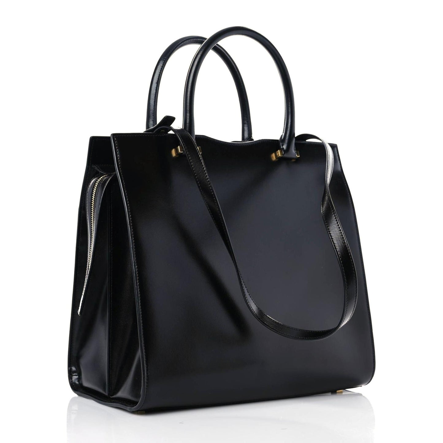 Shiny Calfskin Large Uptown Tote Black