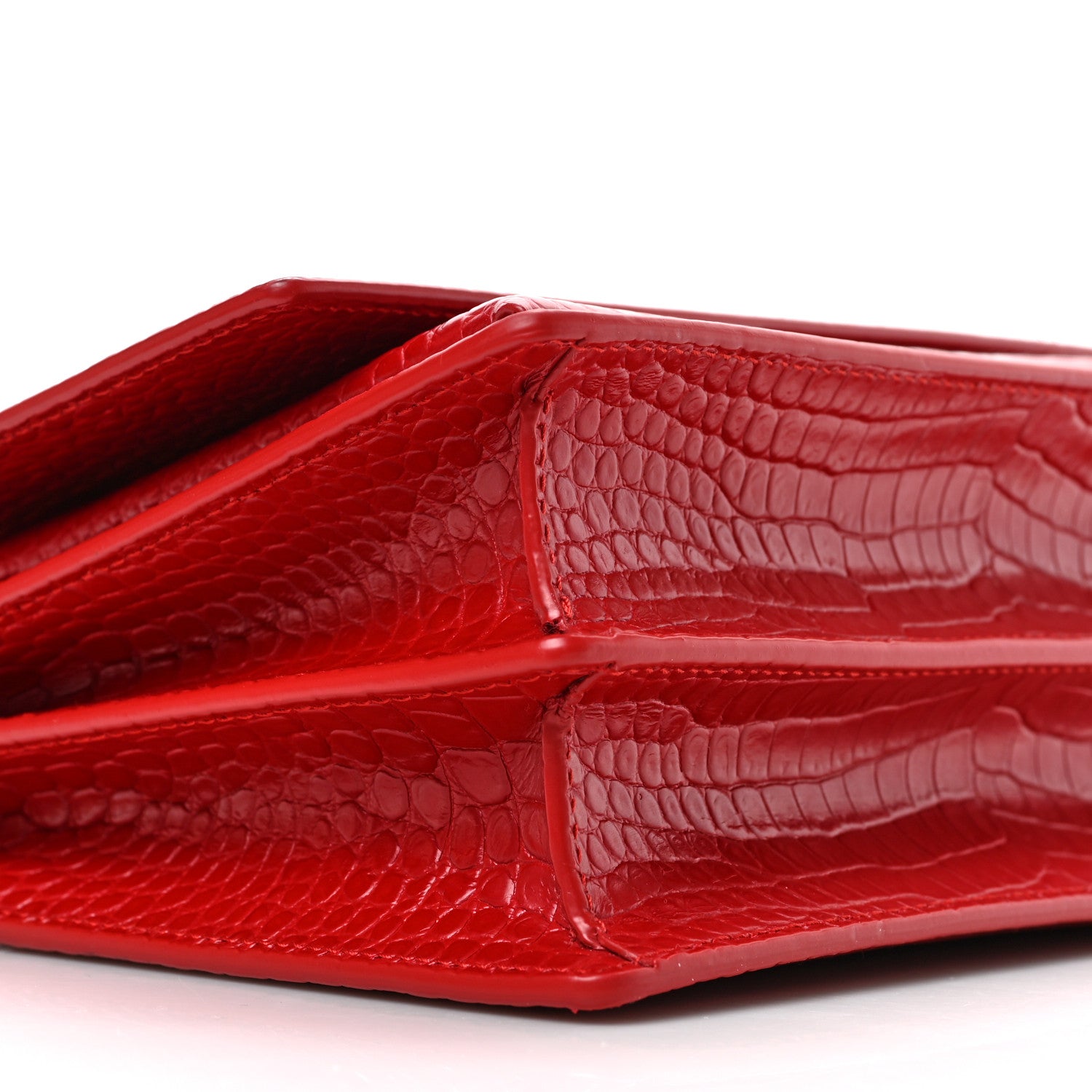 Saint Laurent Calfskin Crocodile Embossed Medium Monogram Sunset Rouge Eros 7 of 8