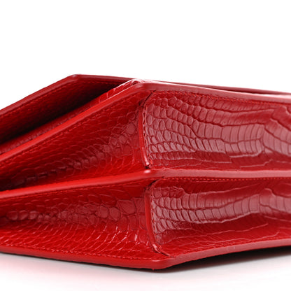 Saint Laurent Calfskin Crocodile Embossed Medium Monogram Sunset Rouge Eros 7 of 8