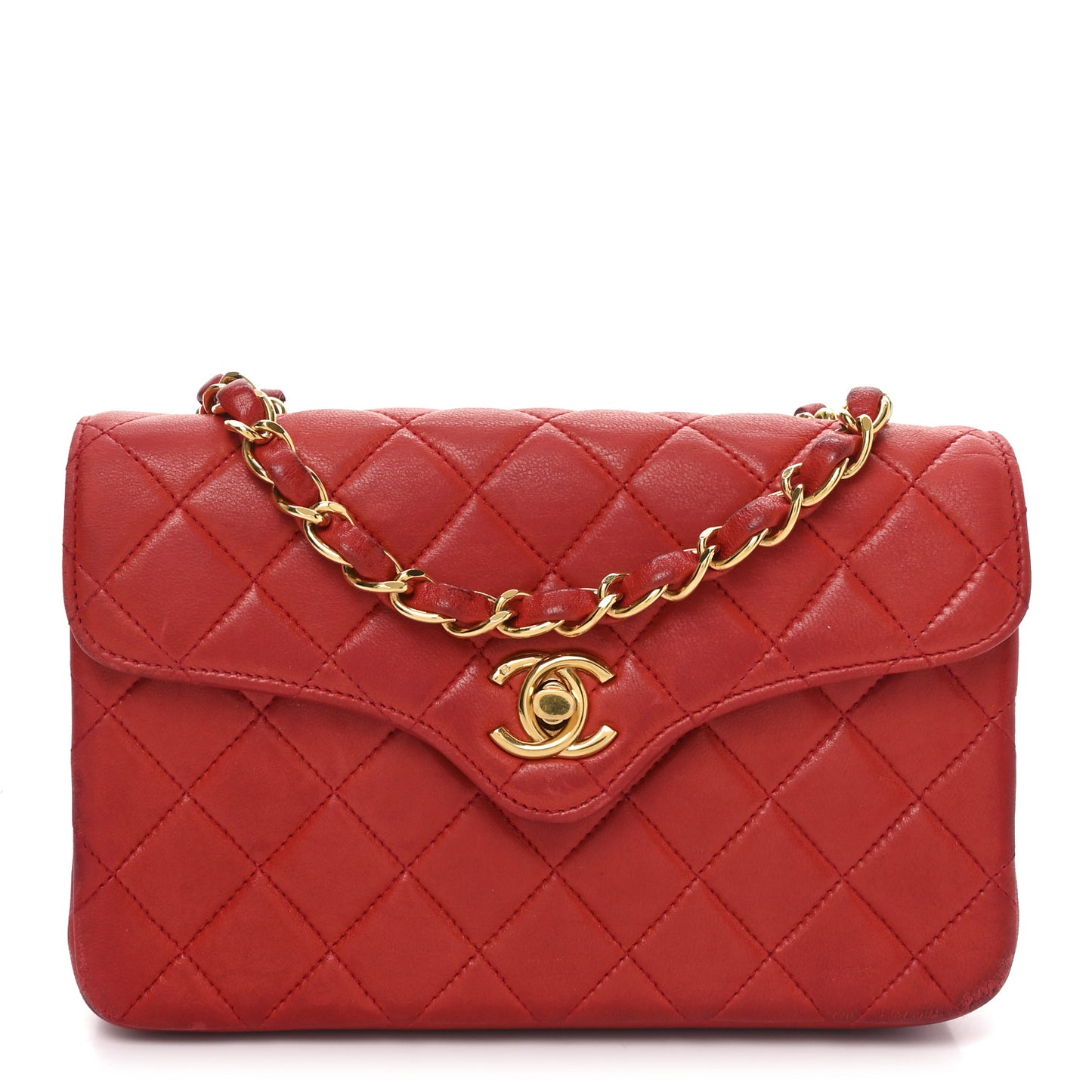 Lambskin Quilted Small Single Flap Red