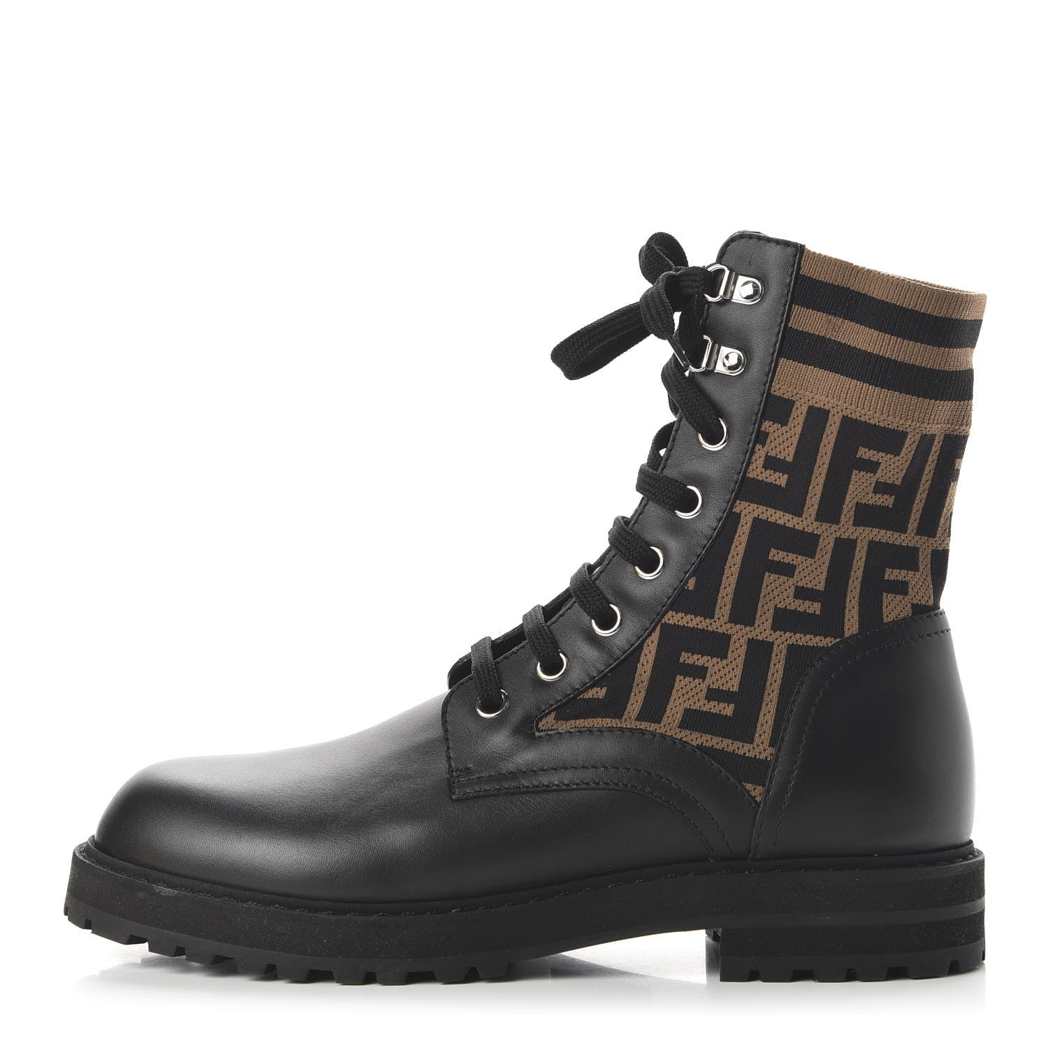 Fendi Vitello Jersey Fabric FF Mens Biker Boots 9 Black Tobacco 1 of 8