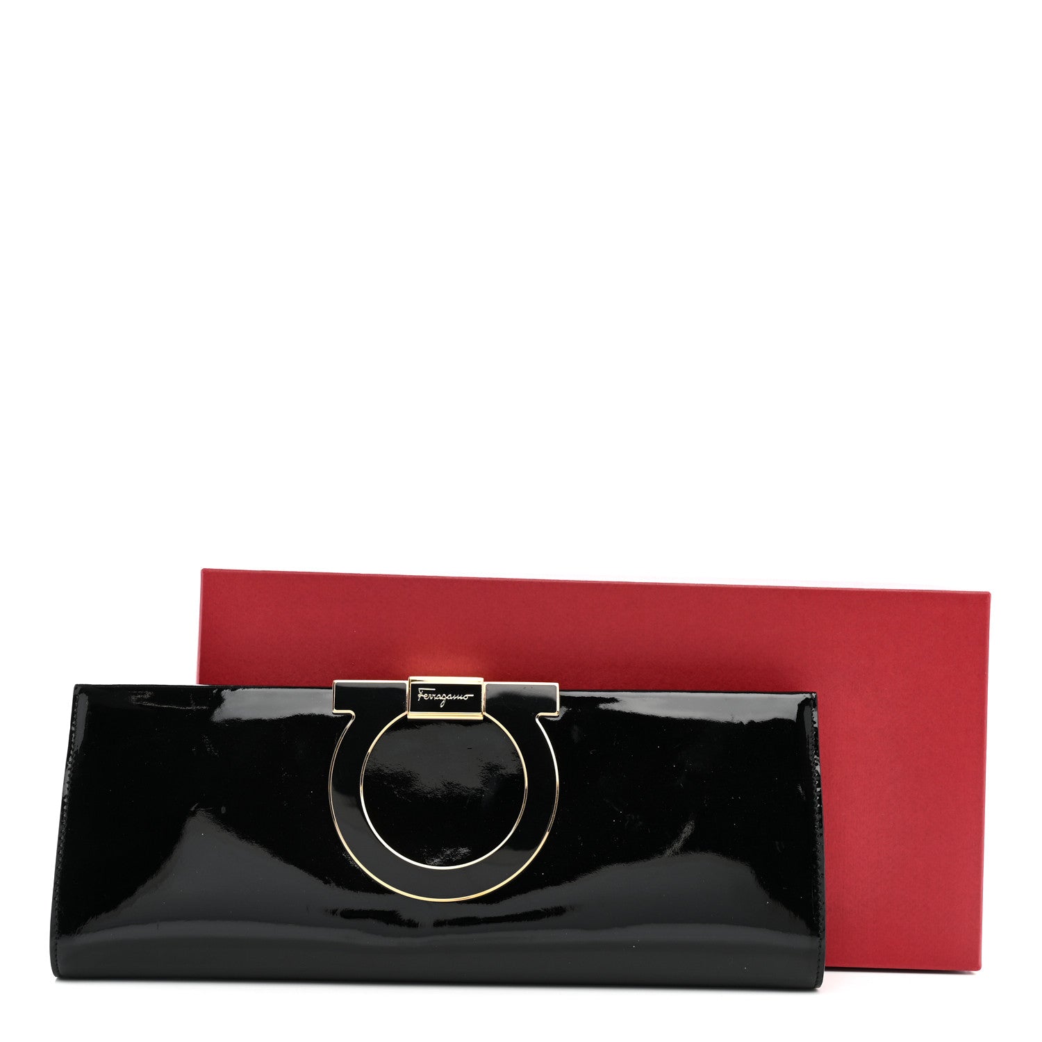 Salvatore Ferragamo Patent Musa Gancini Clutch Black 7 of 7