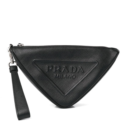Prada Saffiano Cuir Triangle Logo Embossed Triangle Wristlet Black 1 of 12