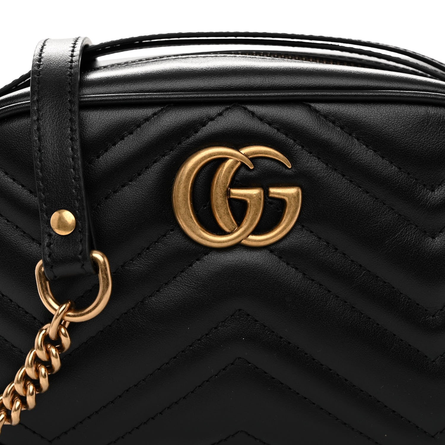 Gucci Calfskin Matelasse Mini GG Marmont Chain Shoulder Bag Black 7 of 9