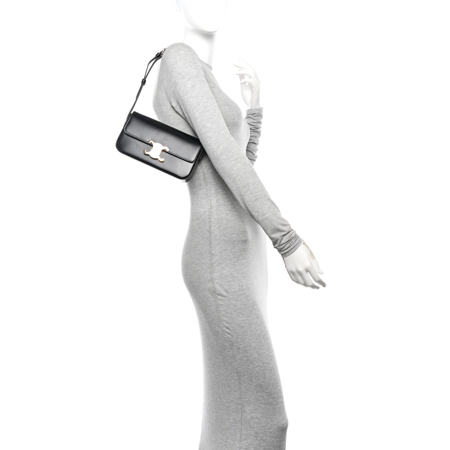 Shiny Calfskin Triomphe Shoulder Bag Black