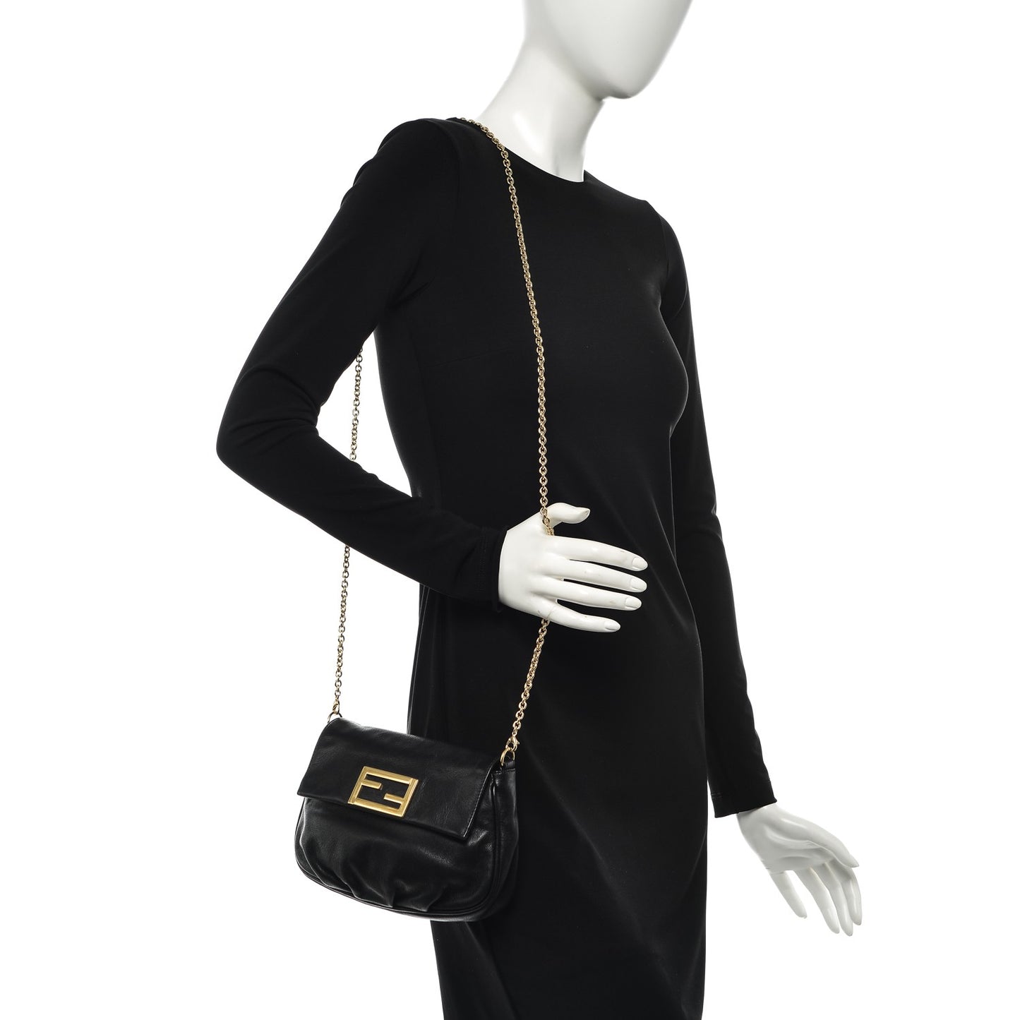 Vitello Flamingo Fendista Pouchette Crossbody Black