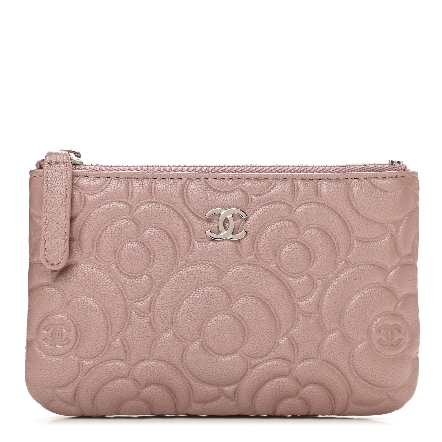 Chanel Goatskin Camellia Embossed Cosmetic Pouch Light Pink 1 of 8
