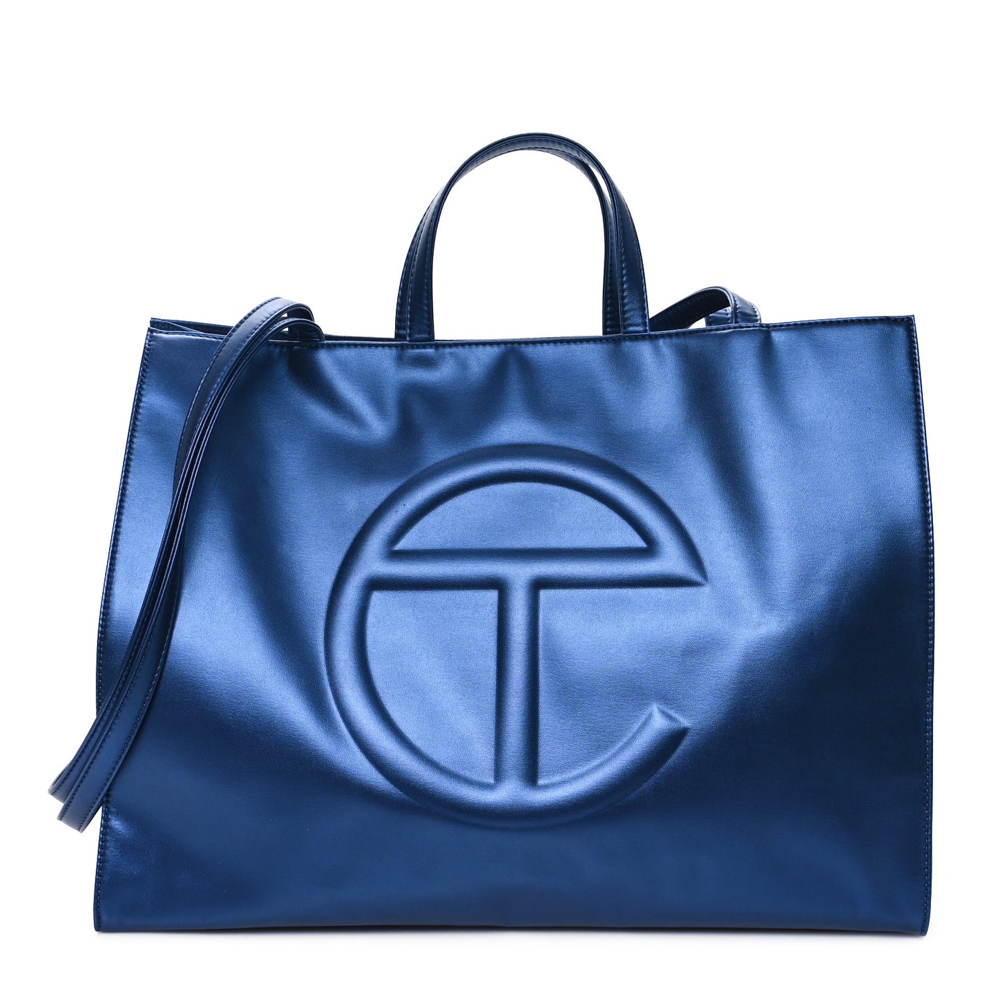Metallic Vegan Leather Large Shopping Bag Cobalt