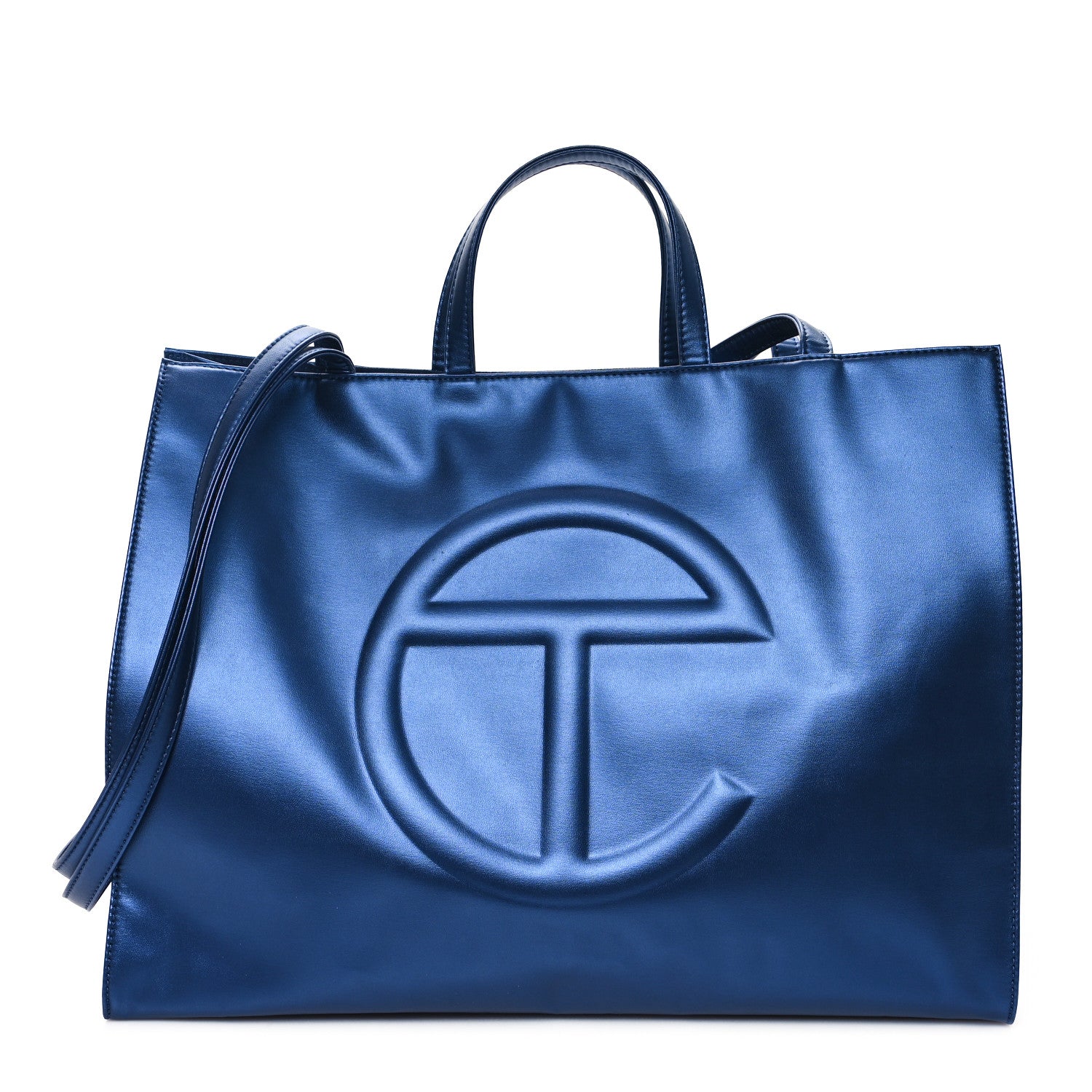 Telfar Metallic Vegan Leather Large Shopping Bag Cobalt 1 of 11
