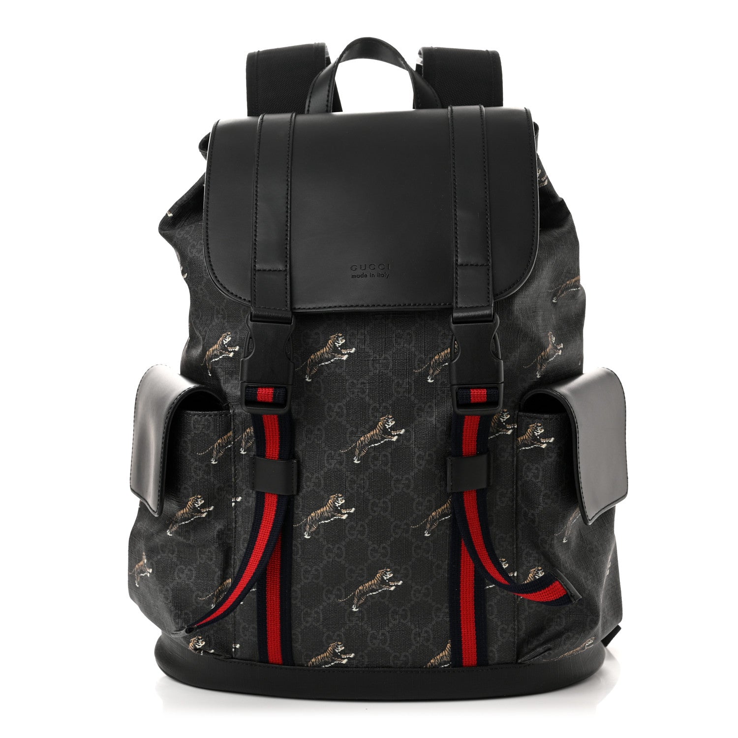 Gucci Soft GG Supreme Monogram Appia Calfskin Web Double Buckle Backpack Black 1 of 10