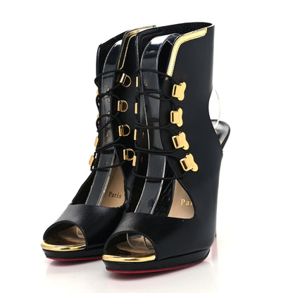 Christian Louboutin Shiny Calfskin Troubida 120 Lace Up Pumps 37 Black Gold 3 of 8