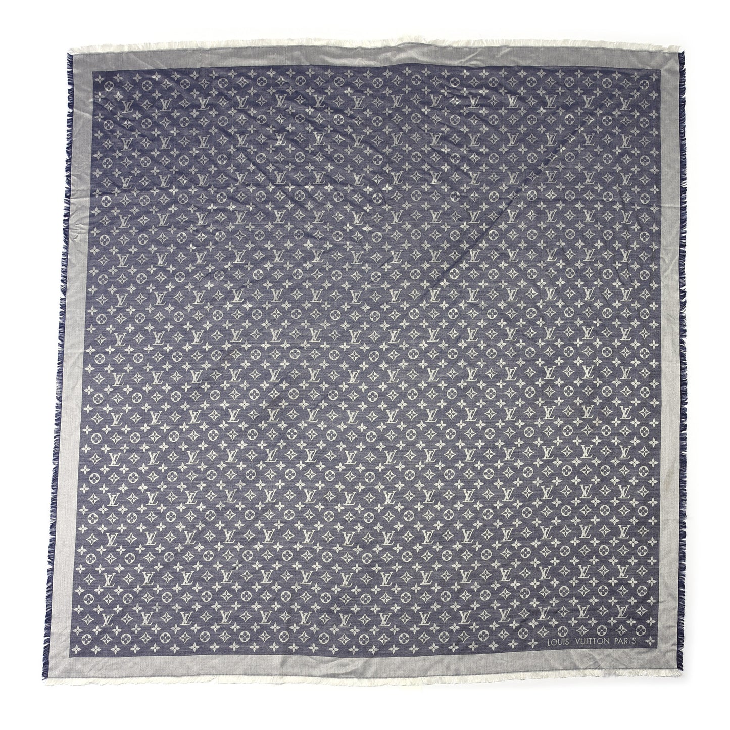 Silk Wool Monogram Denim Shawl Blue