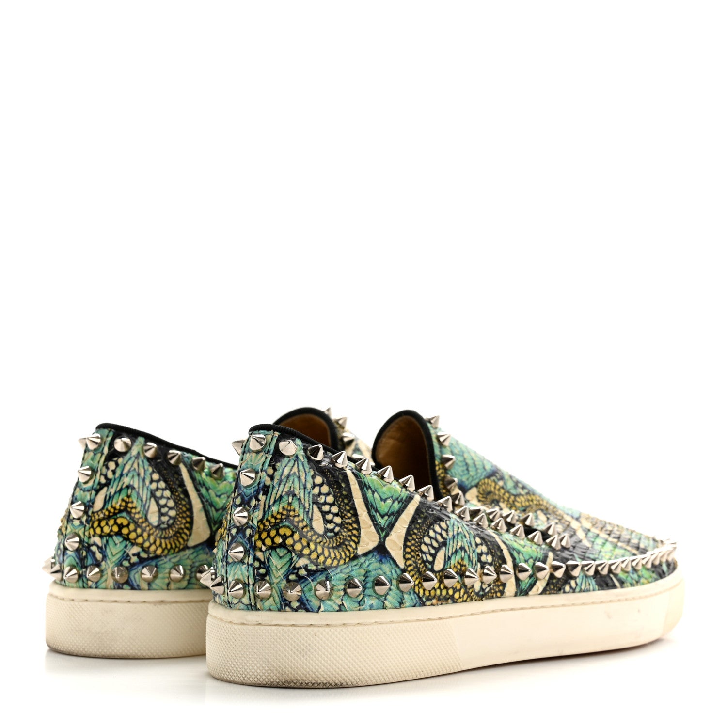 Christian Louboutin Snakeskin Spikes Pik Boat Flats 38 Multicolor