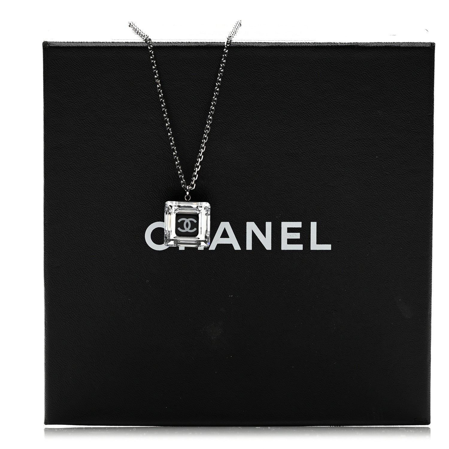 Chanel Resin Strass Geometric Square CC Necklace Black 1804856