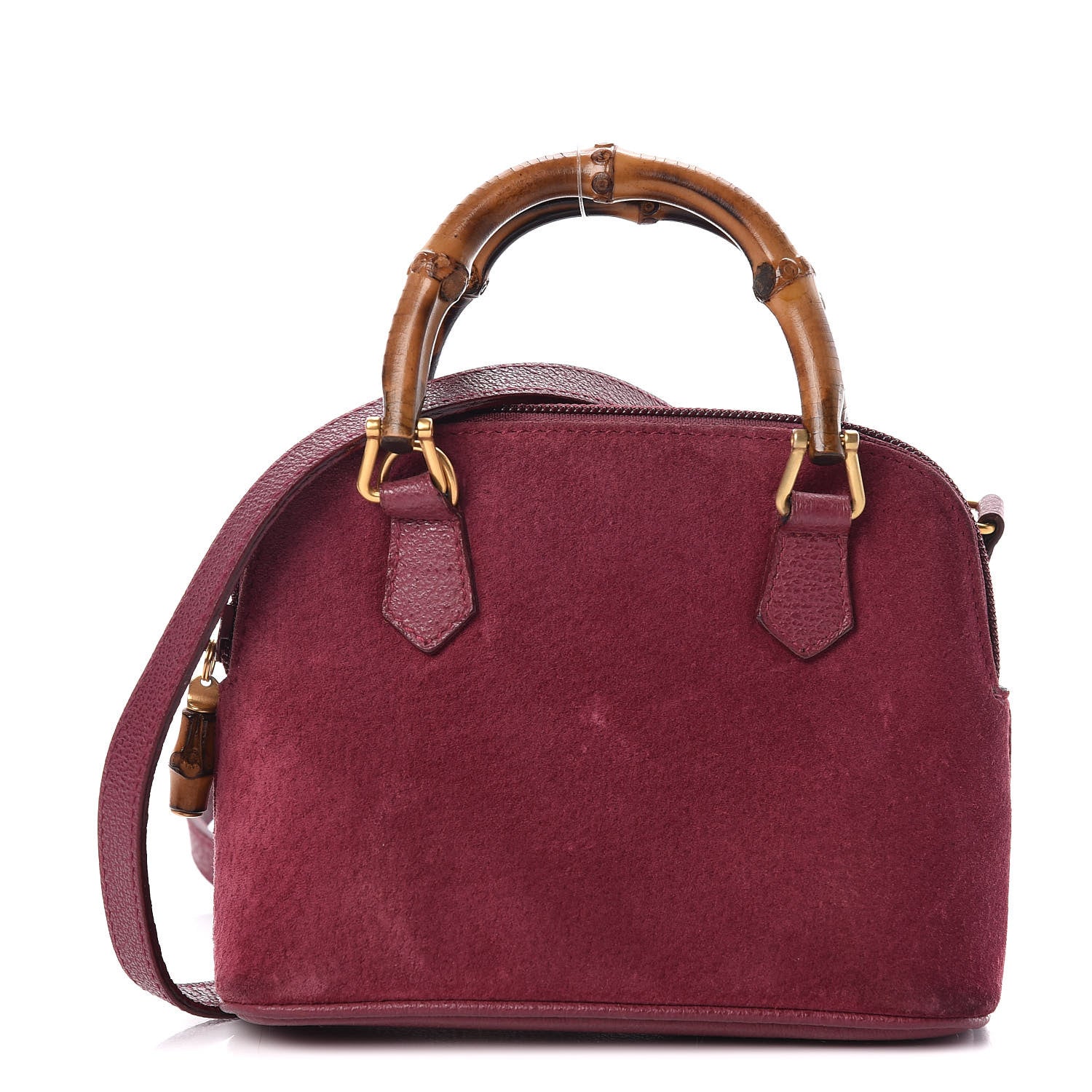 Gucci Suede Mini Bamboo Handle Bag Bordeaux 1 of 11