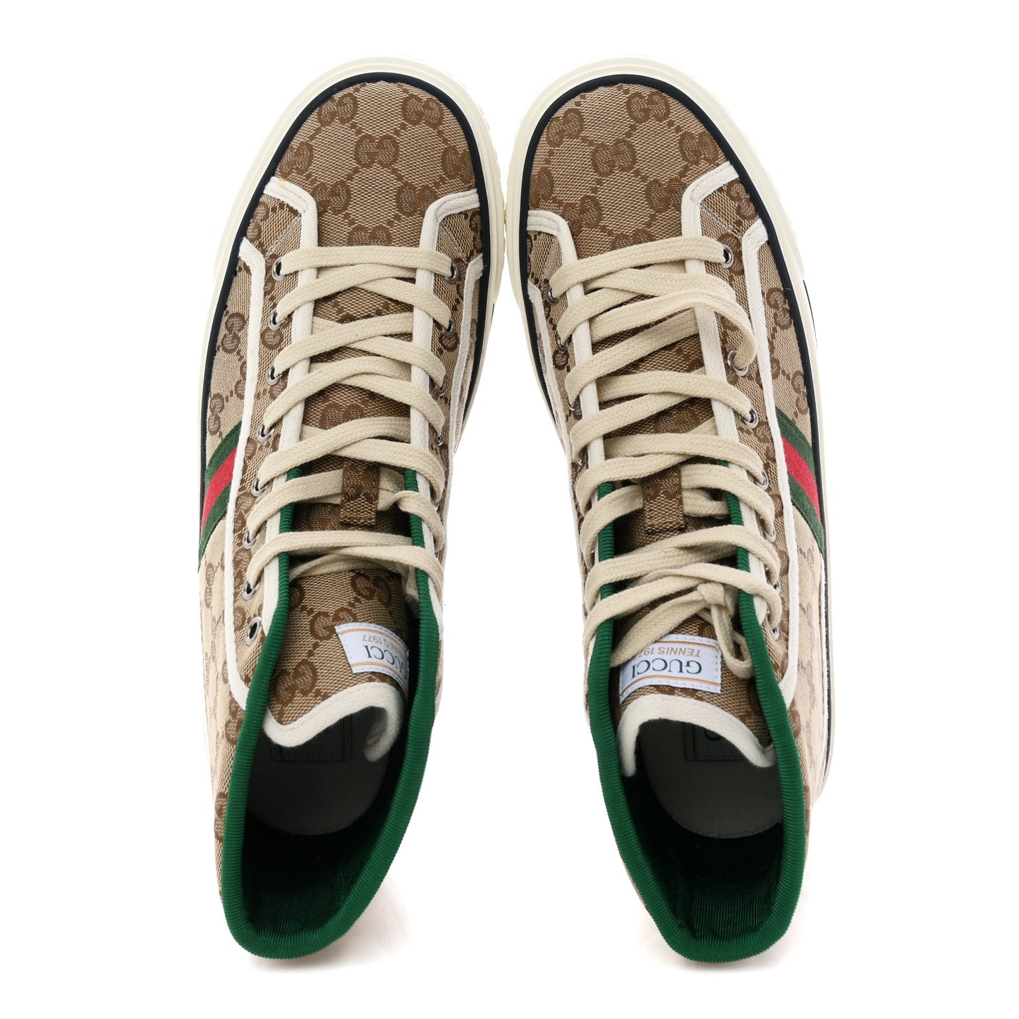 GG Monogram Web Womens 1977 Tennis High Top Sneakers 41 Beige Ebony Mystic White
