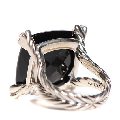 David Yurman Sterling Silver Black Onyx Pave Diamond 20mm Cushion On Point Ring 7 3 of 5