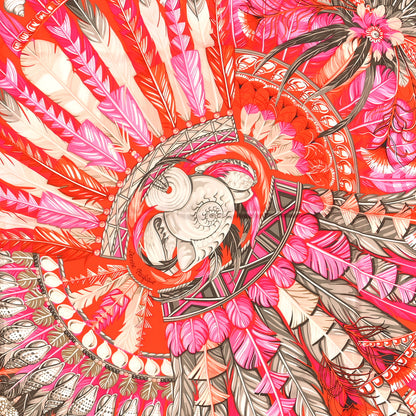 Hermes Silk La Danse Pacifique Scarf 90 Orange Rose Vif Kaki 4 of 4