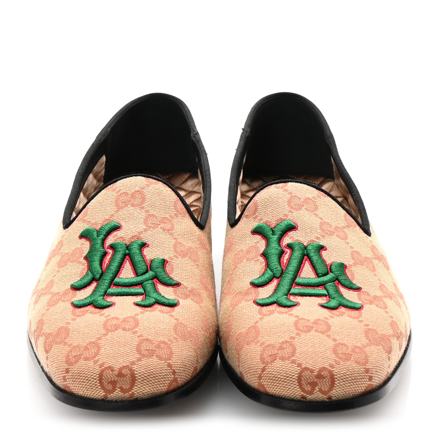 Gucci X MLB GG Monogram LA Dodgers Embroidered Mens Loafers 8 Beige Ruggine Black 3 of 9
