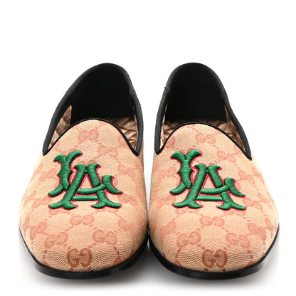 Gucci X MLB GG Monogram LA Dodgers Embroidered Mens Loafers 8 Beige Ruggine Black 3 of 9