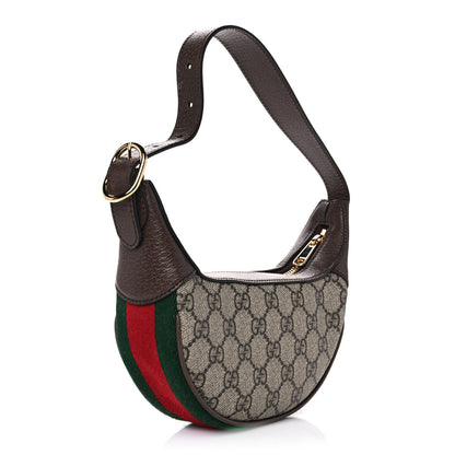 Gucci GG Supreme Monogram Textured Calfskin Web Mini Ophidia Half Moon Hobo Beige Ebony New Acero 3 of 8