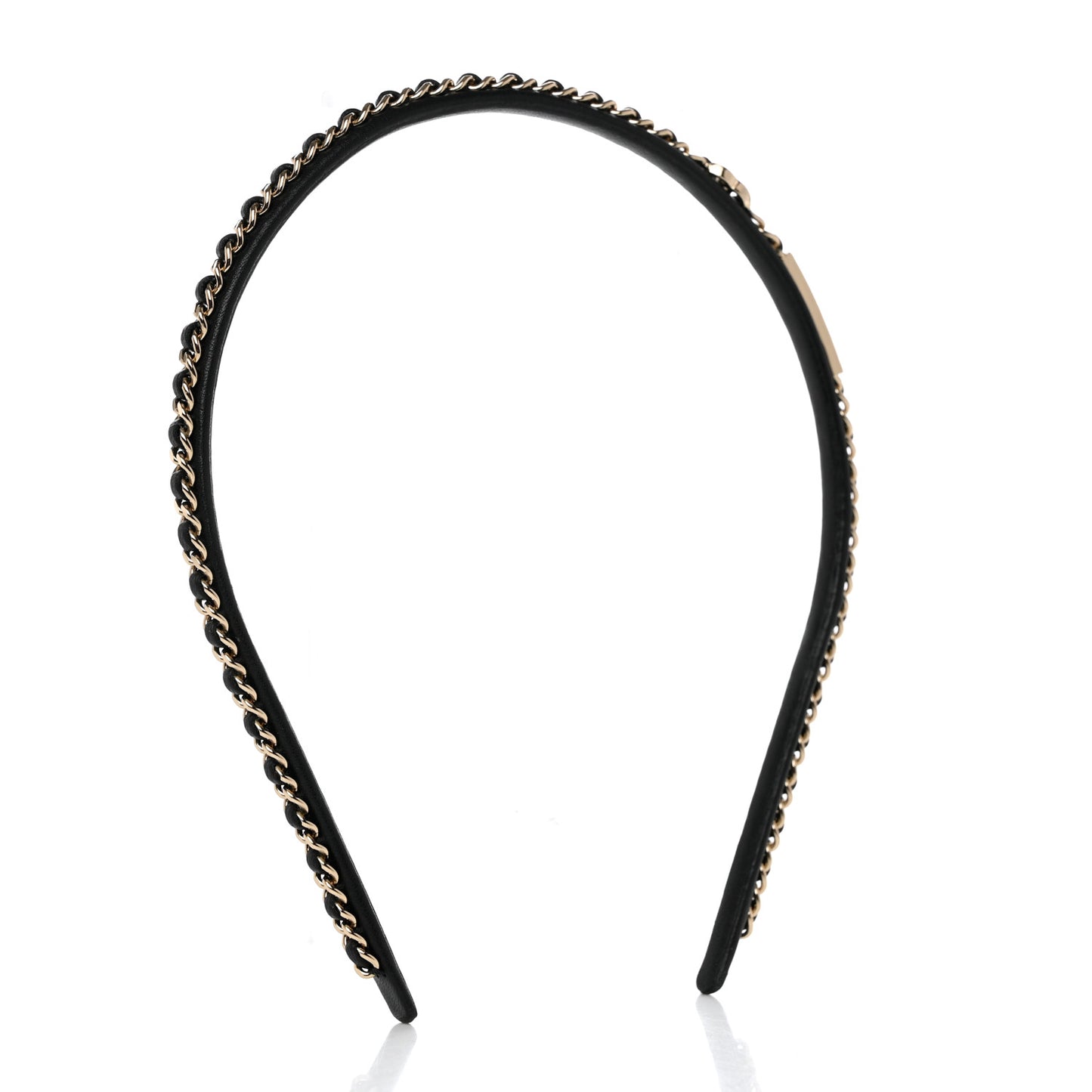 Metal Lambskin Chain CC Headband Black Gold