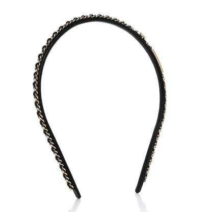 Chanel Metal Lambskin Chain CC Headband Black Gold 2 of 4