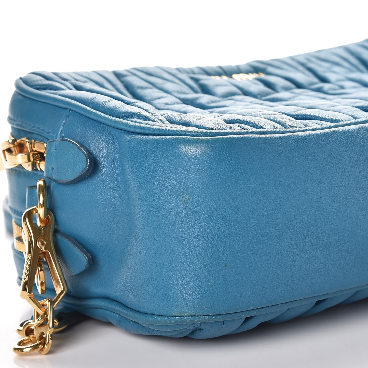 Nappa Matelasse Double Zip Shoulder Bag Turchese