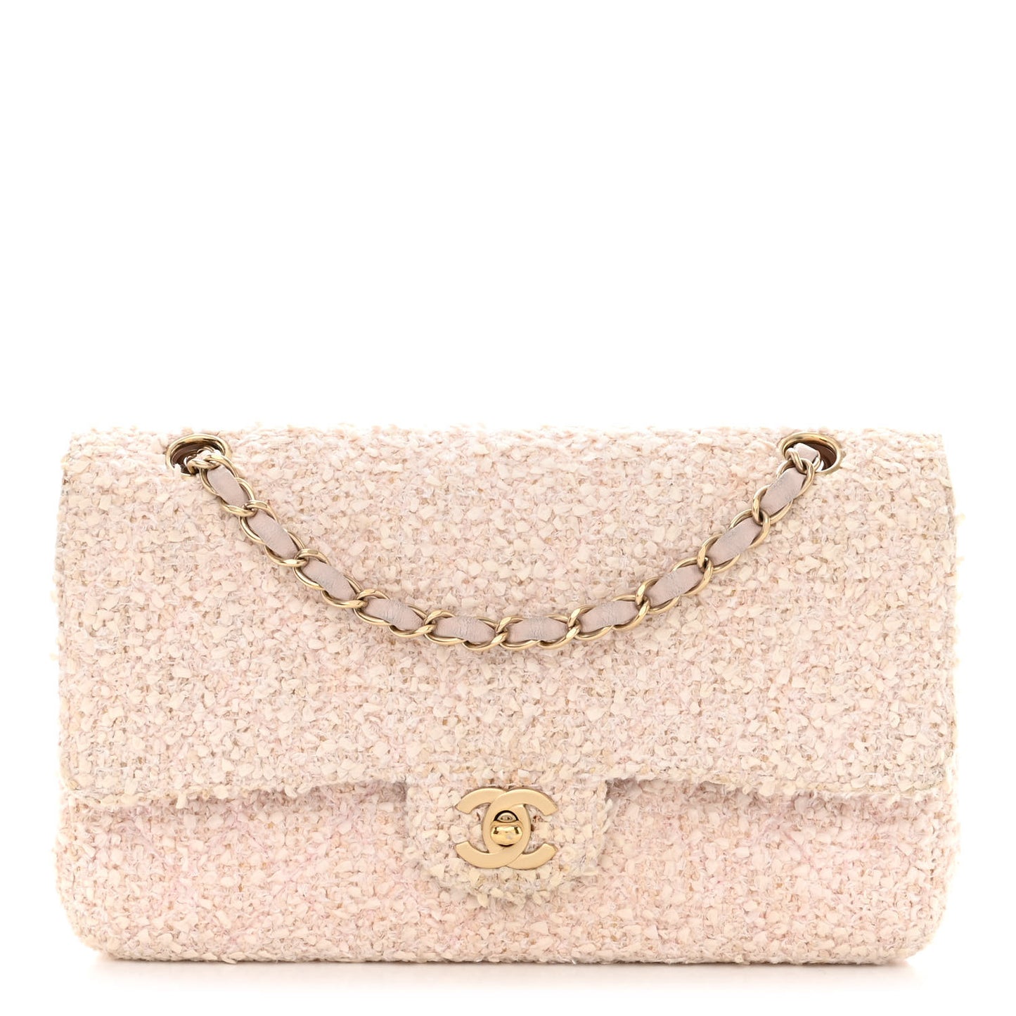 Tweed Medium Double Flap Pink