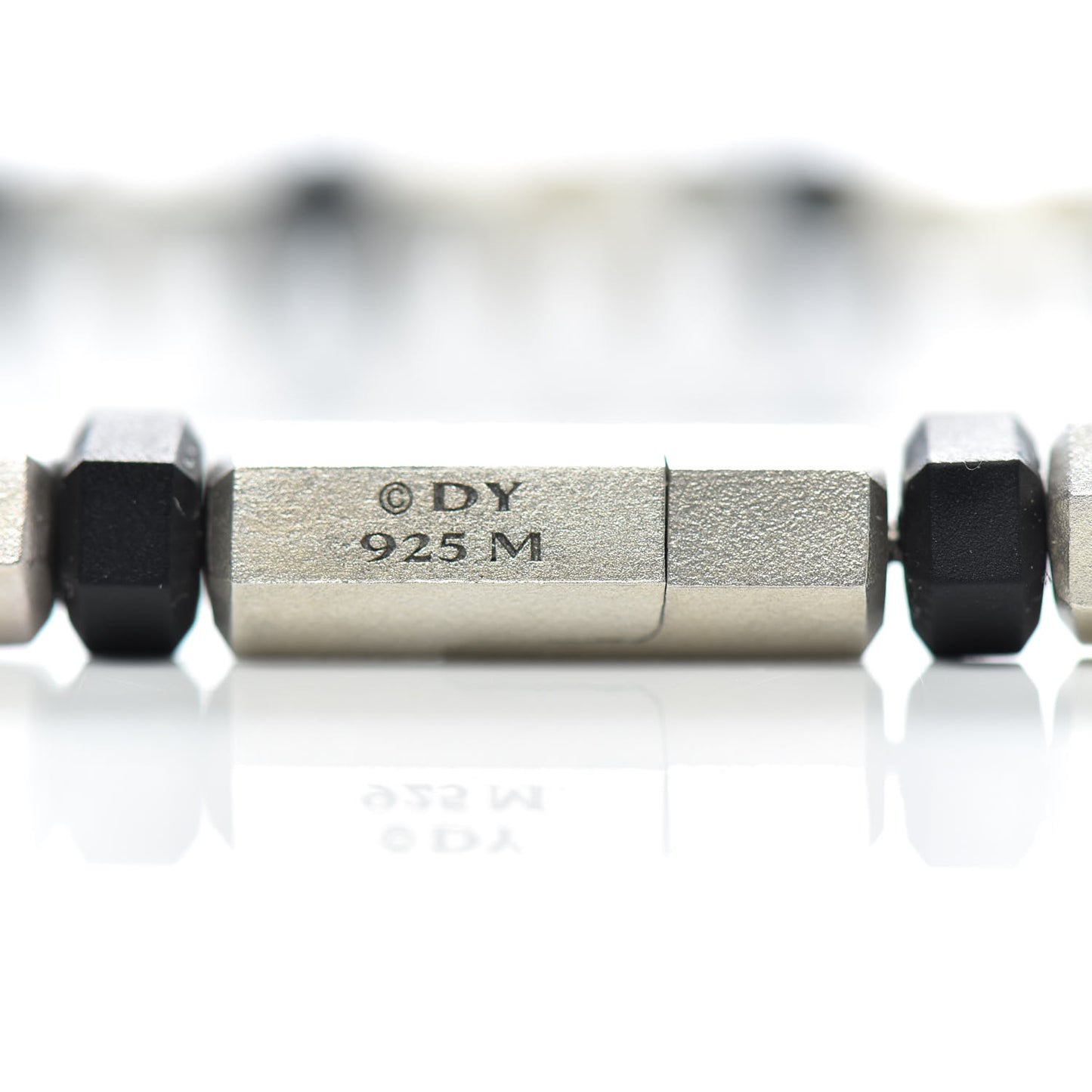 Sterling Silver Rubber Hex Bead Bracelet Black