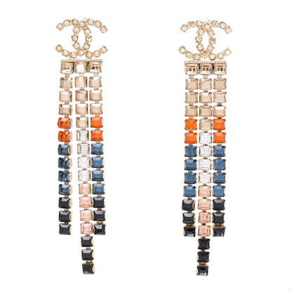 Chanel Crystal Skyline CC Drop Earrings Gold Blue Black Red 1 of 4