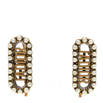 Christian Dior CHRISTIAN DIOR Pearl J'Adior Rectangle Earrings Antique Gold 1 of 4