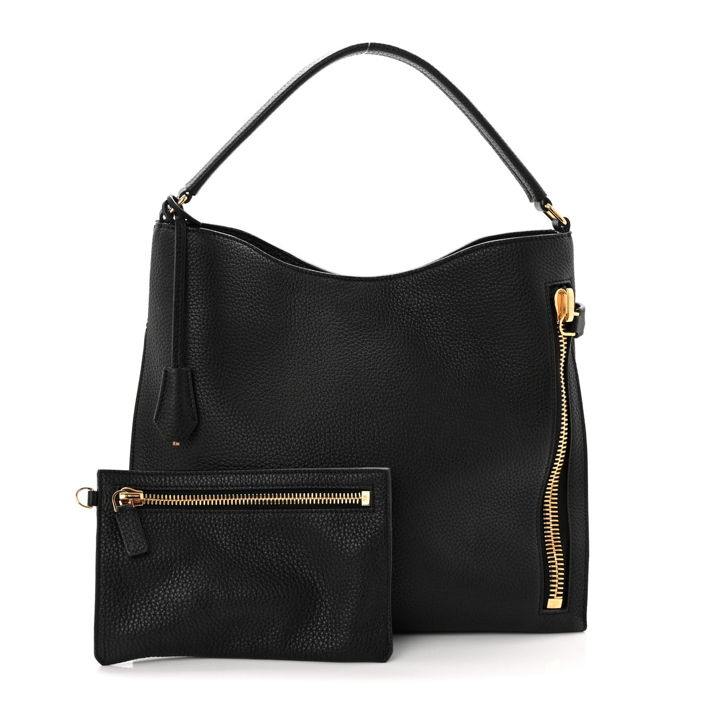 Pebbled Calfskin Small Alix Padlock Zip Hobo Bag Black