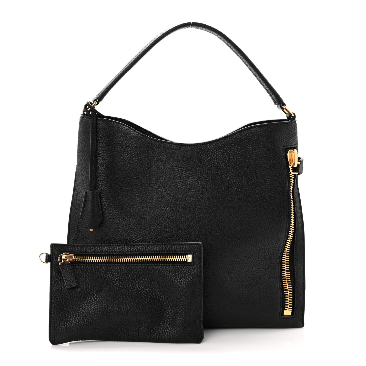 Tom Ford Pebbled Calfskin Small Alix Padlock Zip Hobo Bag Black 3 of 11