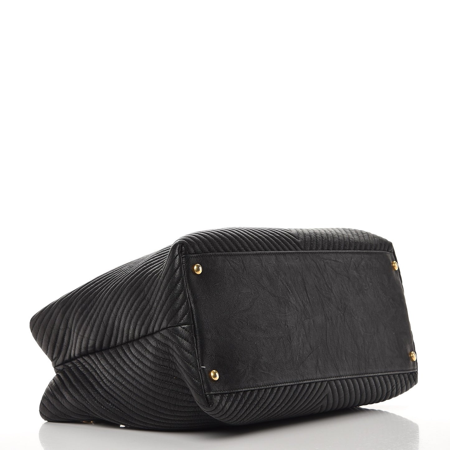 Wrinkled Lambskin Chevron Quilted Large Surpique Tote Black
