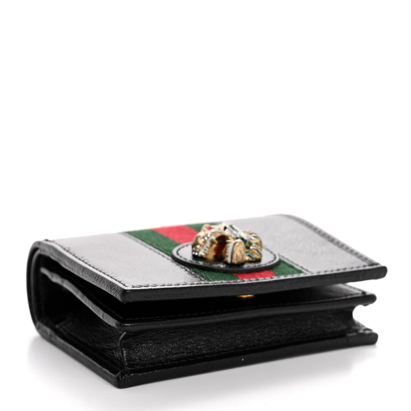 Calfskin Web Rajah Chain Card Case Wallet Black