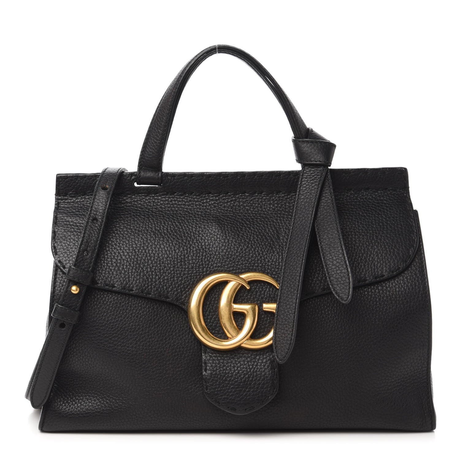 Gucci Calfskin Small GG Marmont Top Handle Bag Black 1 of 11