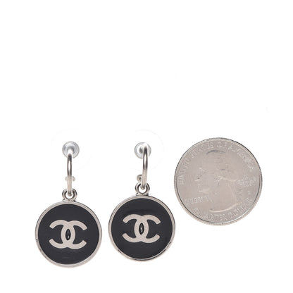 Chanel Enamel CC Earrings Black Silver 2 of 4