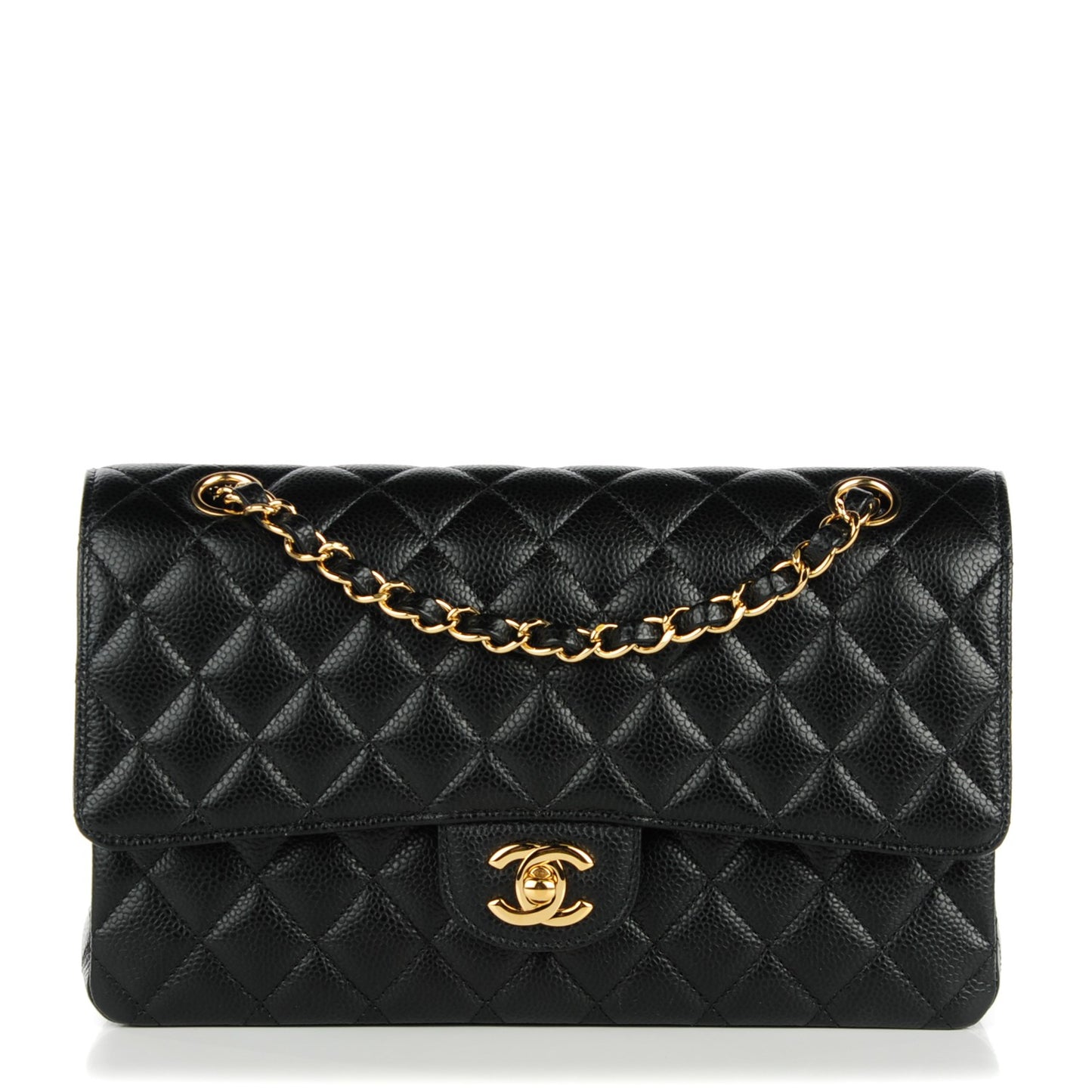 Caviar Quilted Medium Double Flap Black