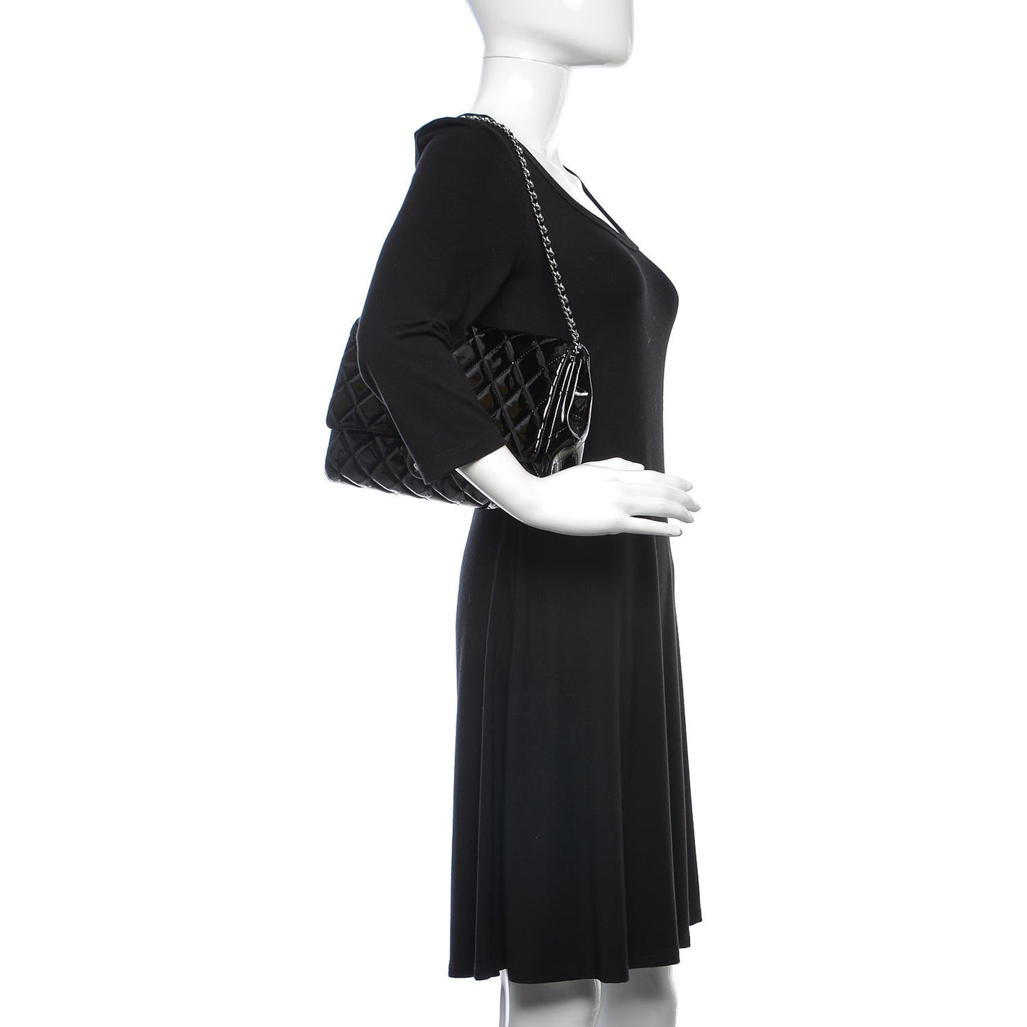 Patent Quilted Clutch with Chain Flap Black