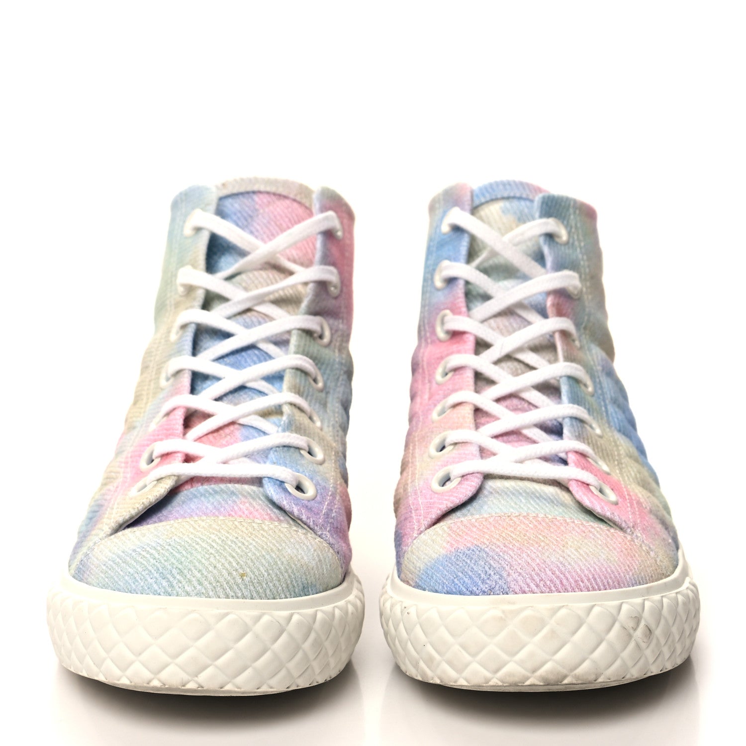 Chanel Printed Fabric Quilted High Top Sneakers 39 Green Pink Blue White 2 of 9