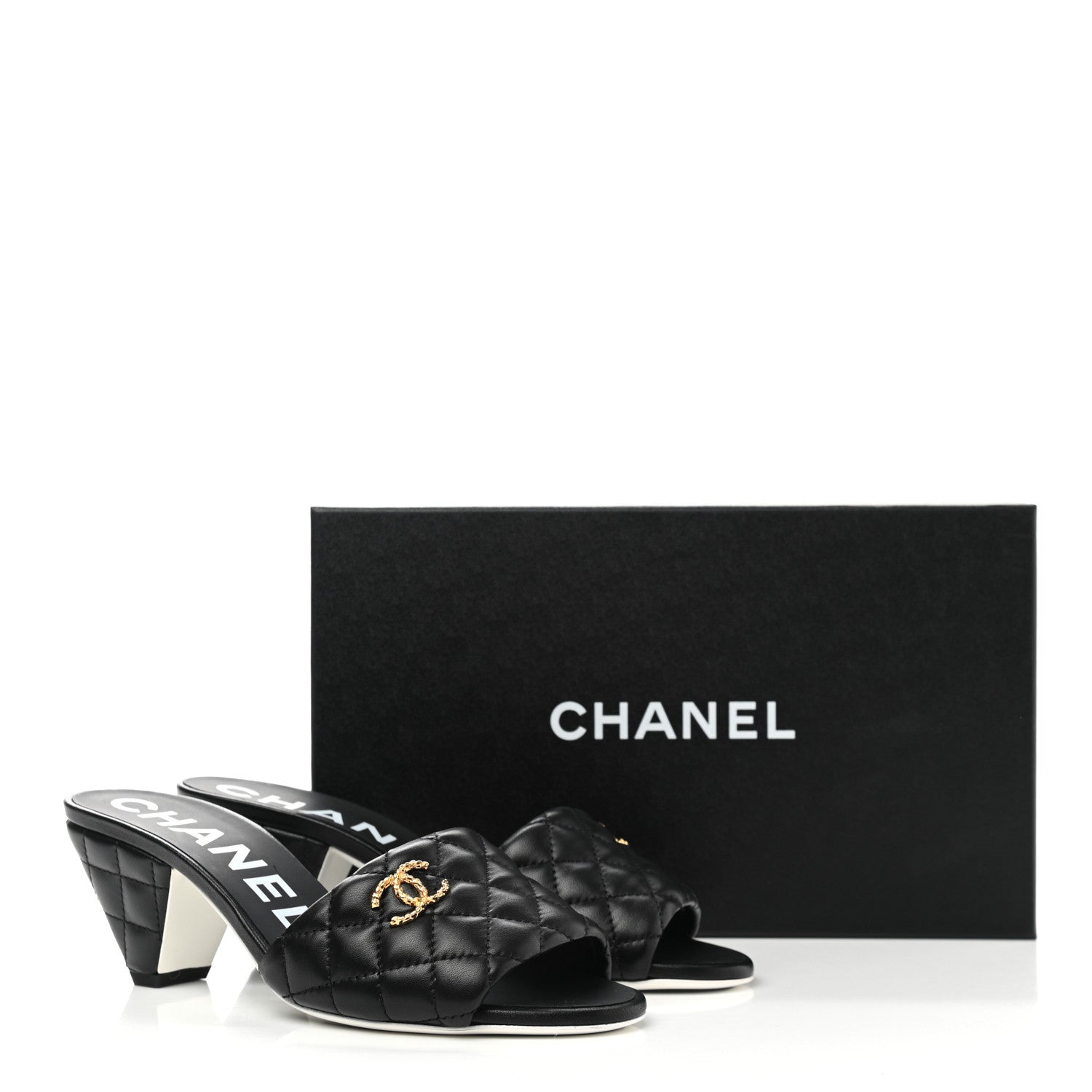 Chanel Lambskin Quilted Textured CC Mules 38 Black 9 of 9