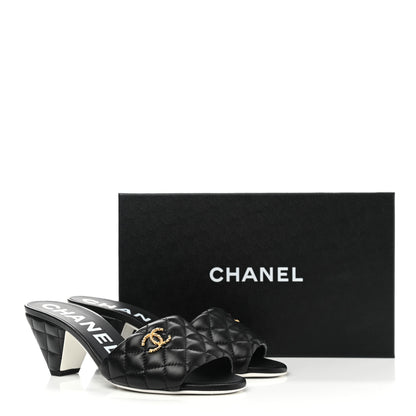 Chanel Lambskin Quilted Textured CC Mules 38 Black 9 of 9