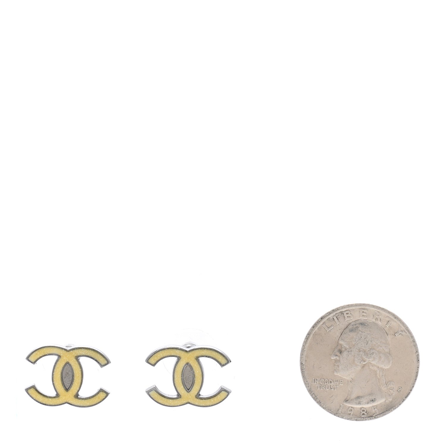 Chanel Enamel Glitter CC Earrings Silver Yellow 2 of 5