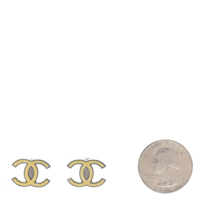 Chanel Enamel Glitter CC Earrings Silver Yellow 2 of 5